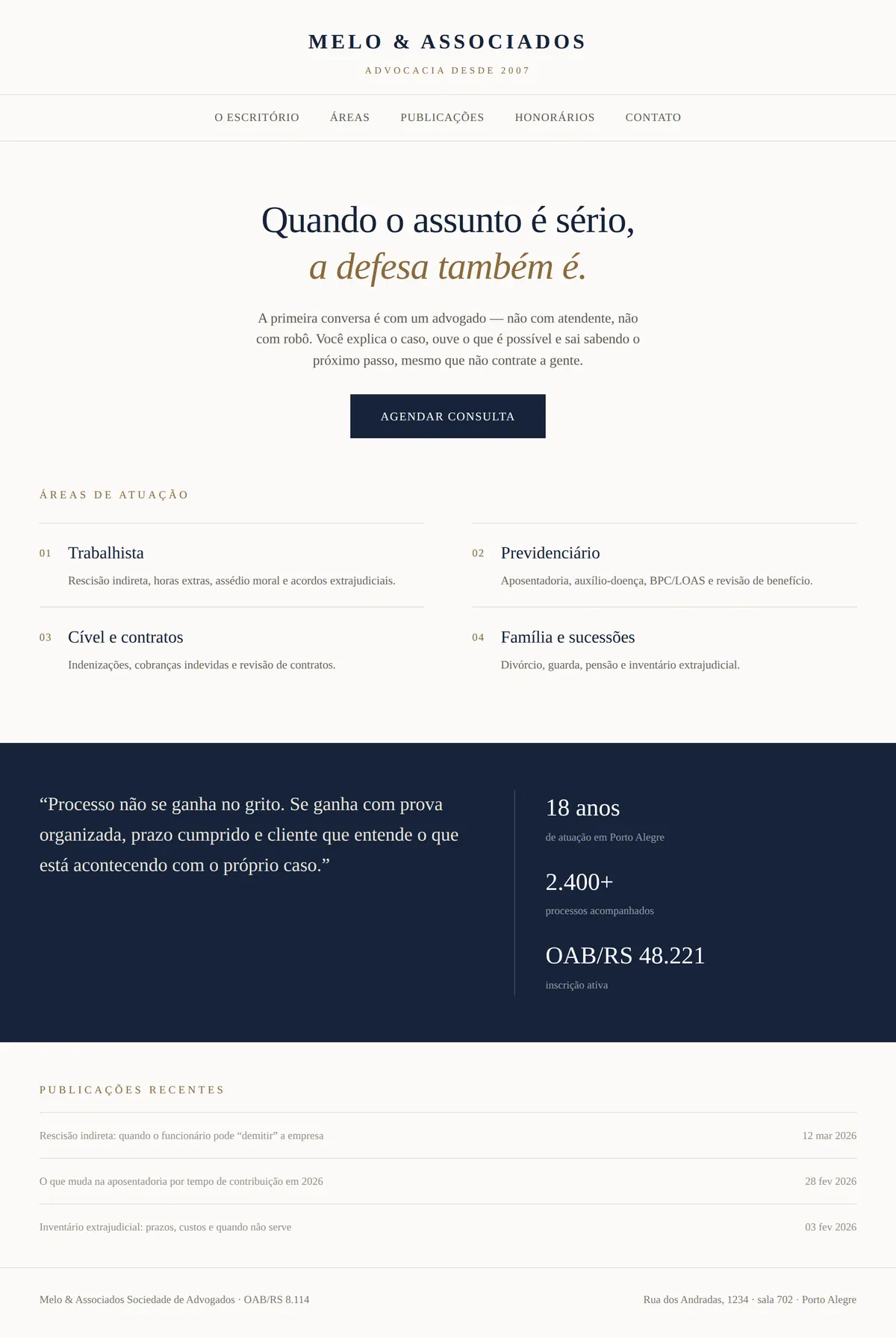 Layout de site para escritório de advocacia