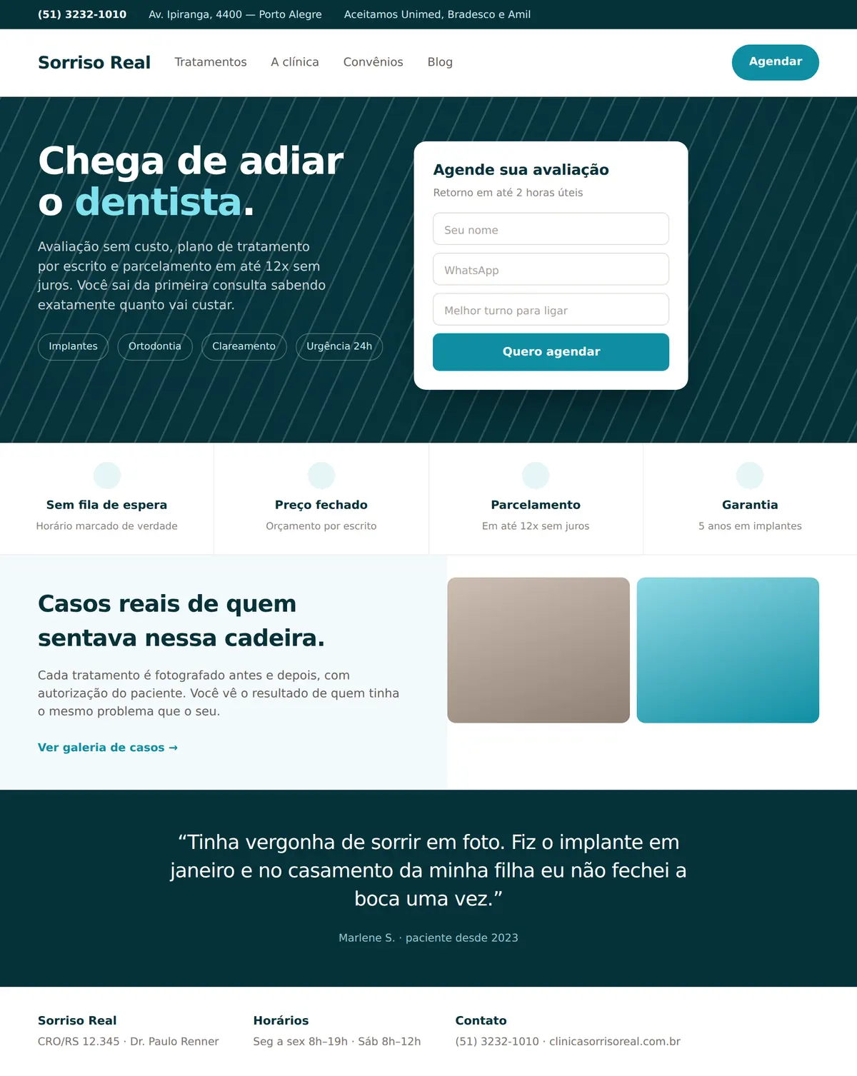 Exemplo de site de clínica criado pela BSV Lab